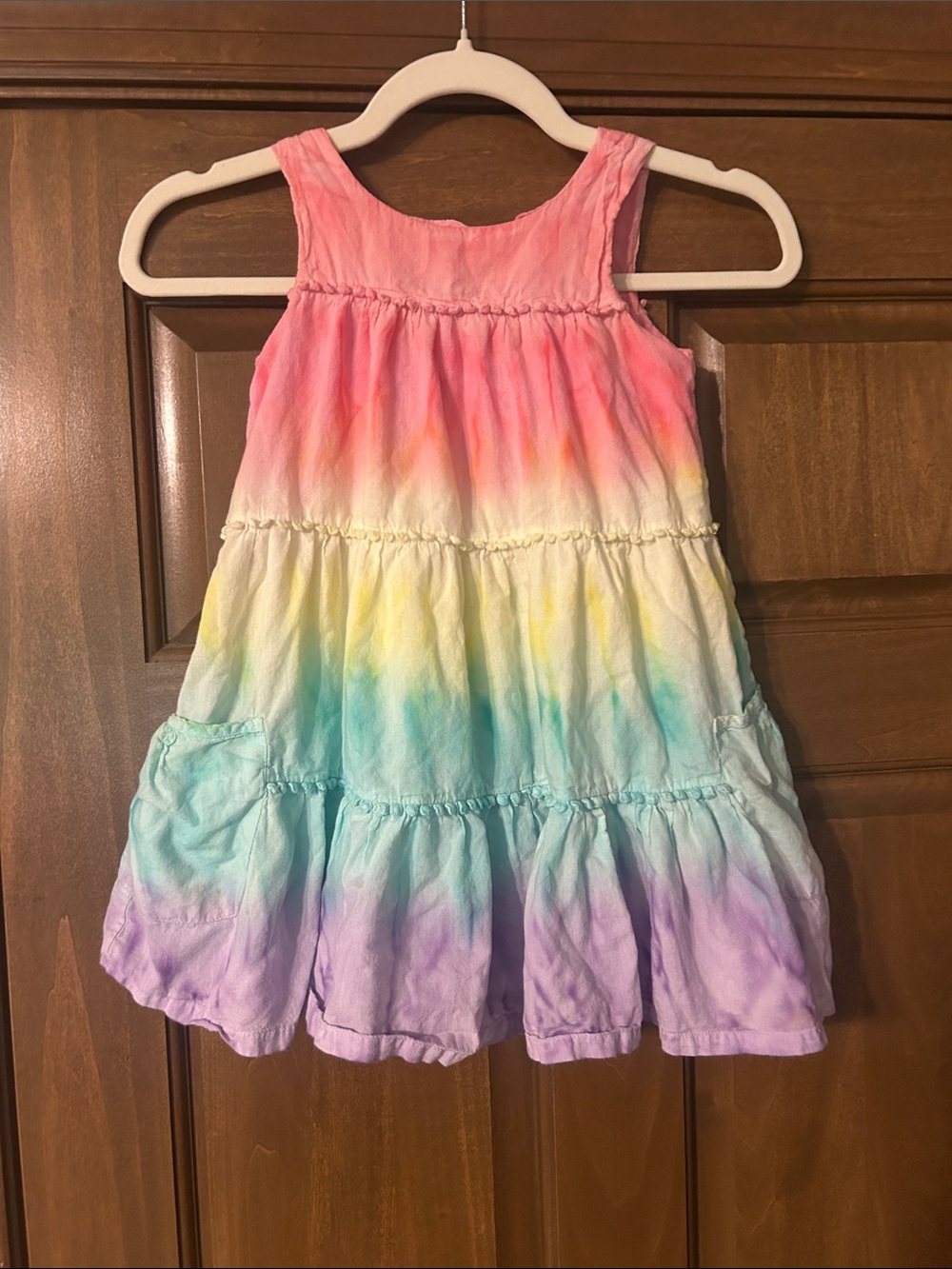 Girls Rainbow Ombre Tiered Sundress - Pink, Yellow, Aqua, Lavender